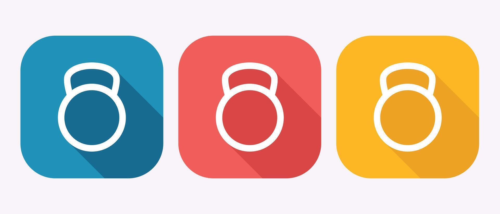 Vibrant Kettlebell Icon Set with Shadow Effects for Fitness Applications and Designs vector