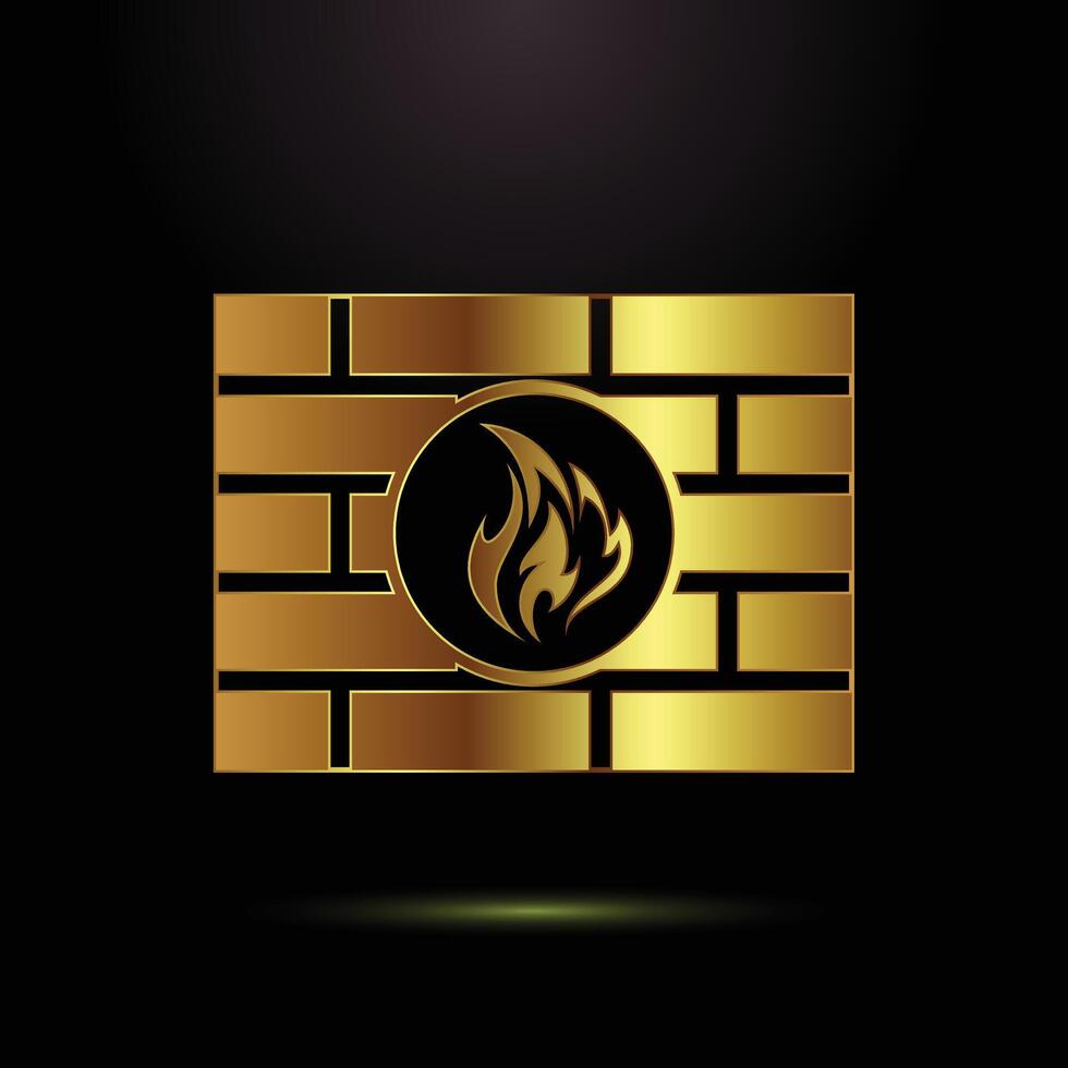 Golden Firewall Emblem Protection and Security Illustration vector