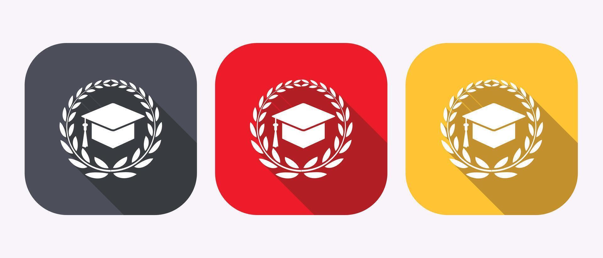 Academic Icons Graduation Cap and Laurel Wreath Symbols on Square Backgrounds Achievement and Recognition vector