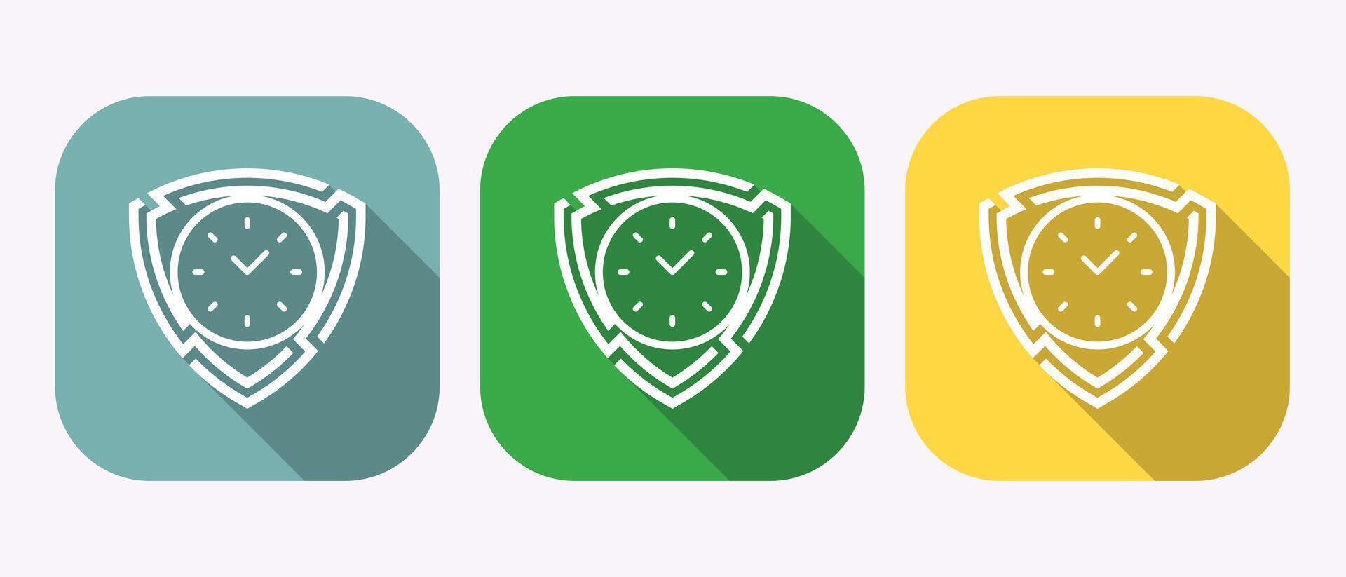 Three Clock Icons in Teal Green and Yellow Symbolize Time Management Security and Protection vector