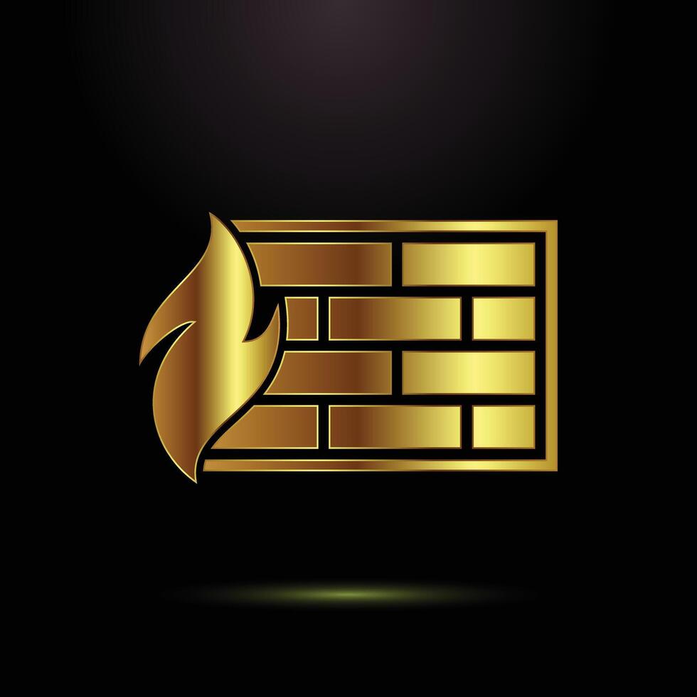 Firewall Security Protection Golden Icon for Digital Safety vector