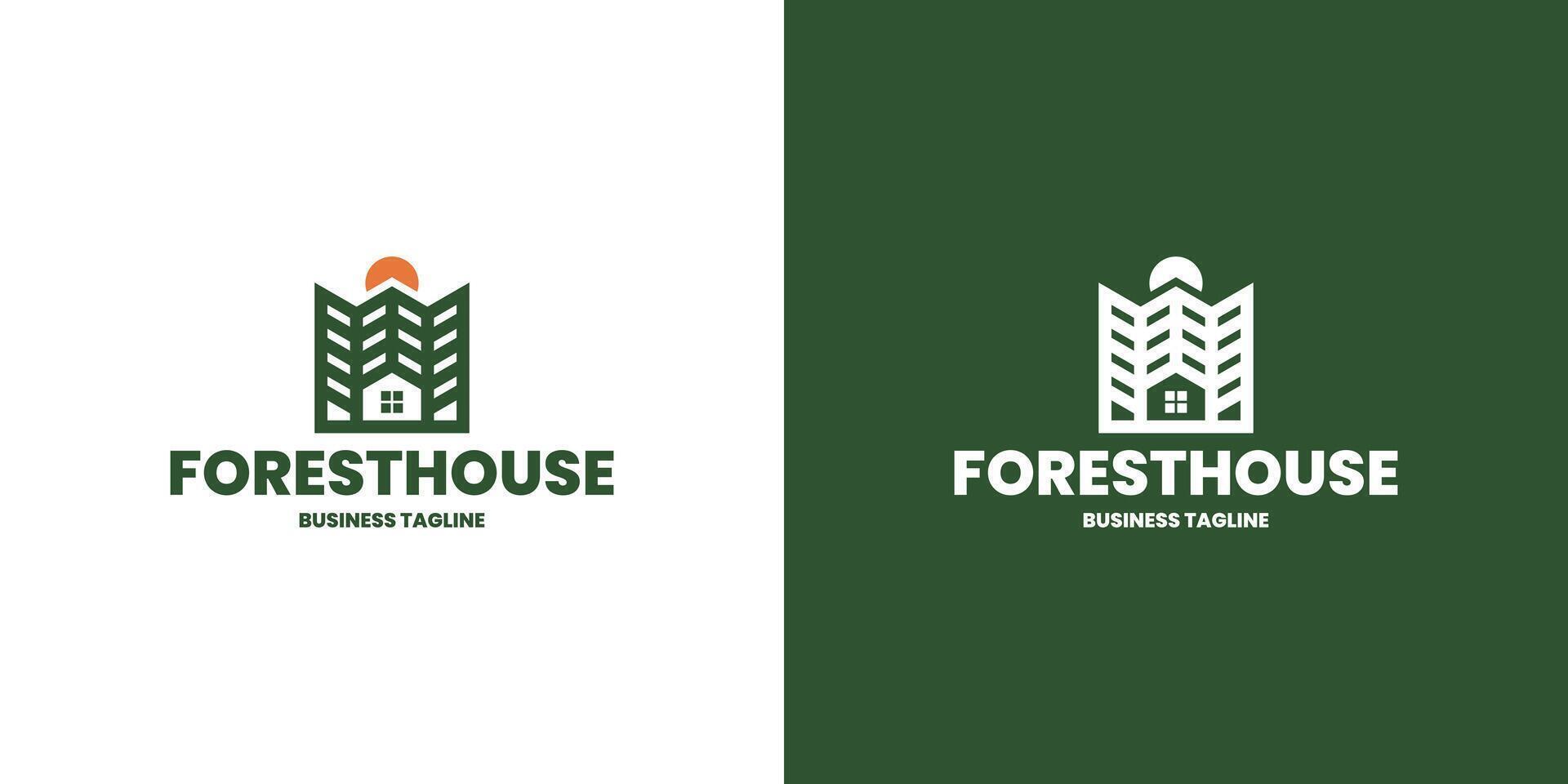 pines forest house logo design vector