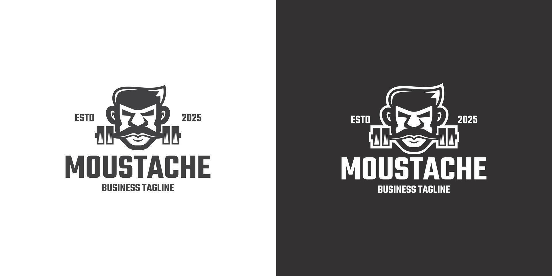 moustache man gym logo design vector