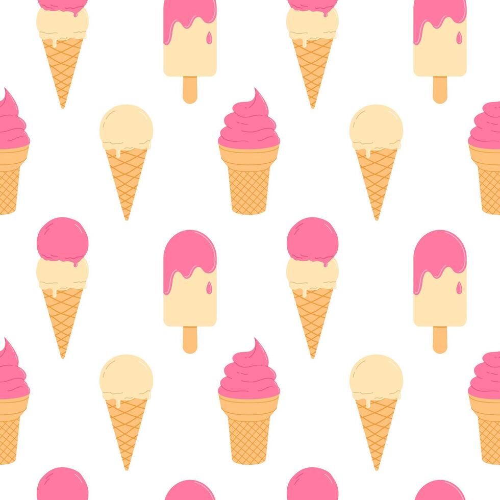 Colorful ice cream pattern on white background vector