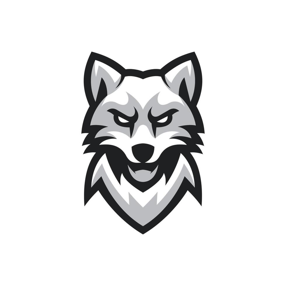 a wolf head logo with a black and white design vector
