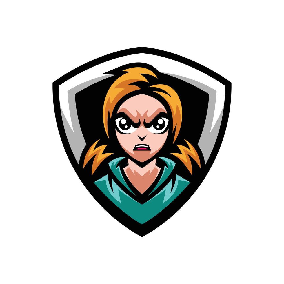 a woman with an angry face in a shield vector