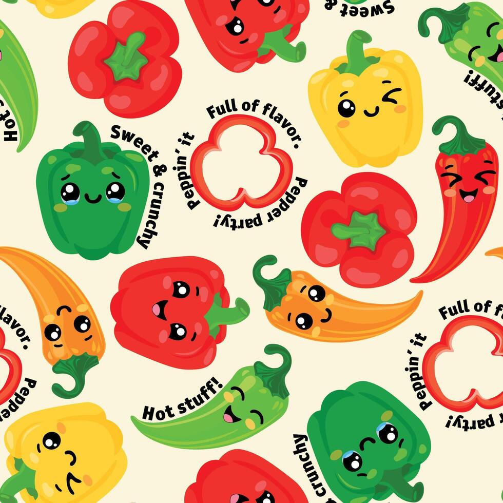 Colorful cartoon peppers pattern vector