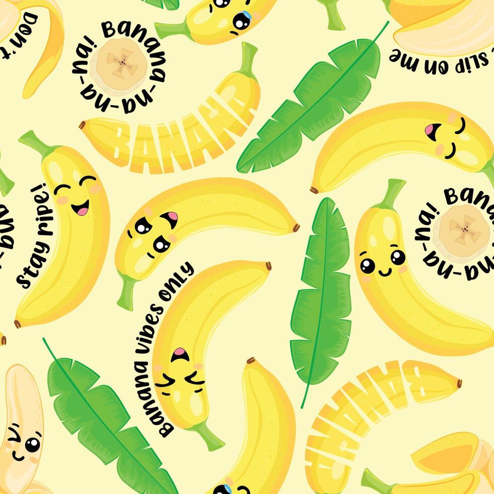 Playful banana pattern with smiling fruits vector