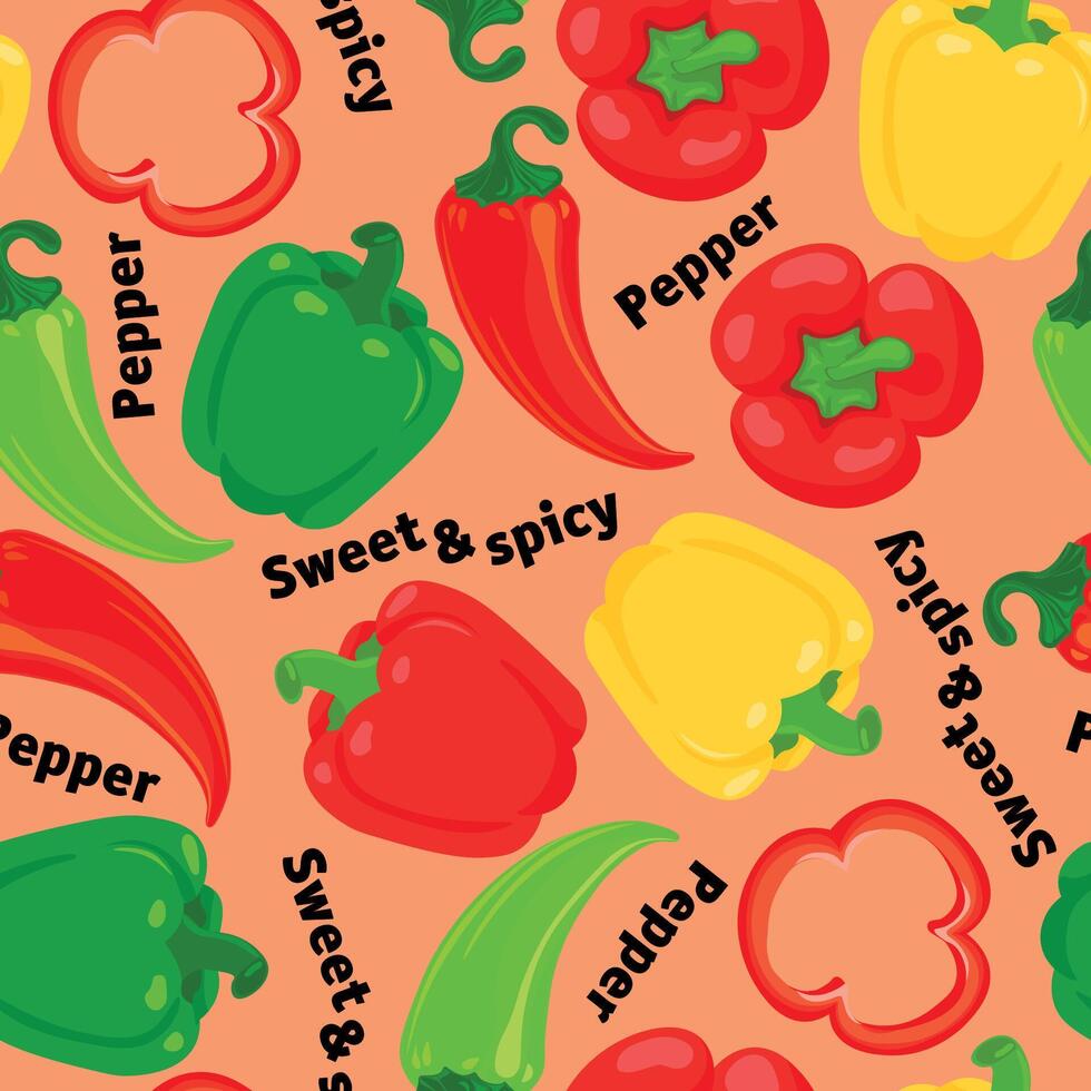 Colorful peppers in a vibrant pattern vector