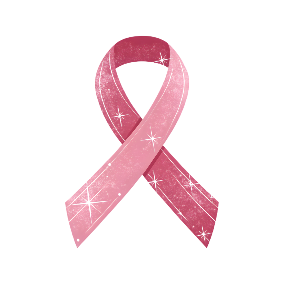 Gradient Pink Sparkling Ribbon with White Star Accents on Transparent Background for Breast Cancer Awareness Campaign png