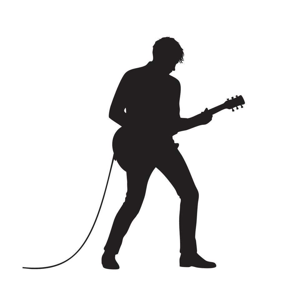 Musician playing guitar silhouette isolated on white background vector