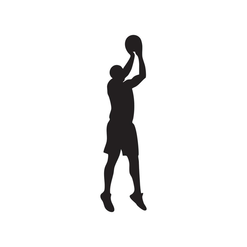 Basketball player performing a jump shot silhouette isolated on white background vector