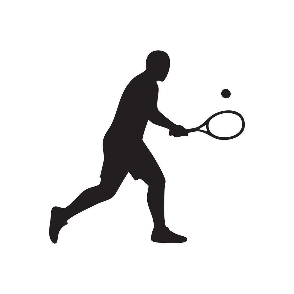 Tennis player hitting a ball silhouette isolated on white background vector