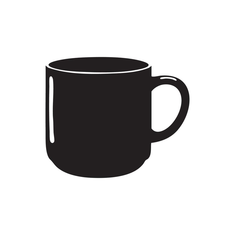 Simple black coffee mug silhouette isolated on white background vector