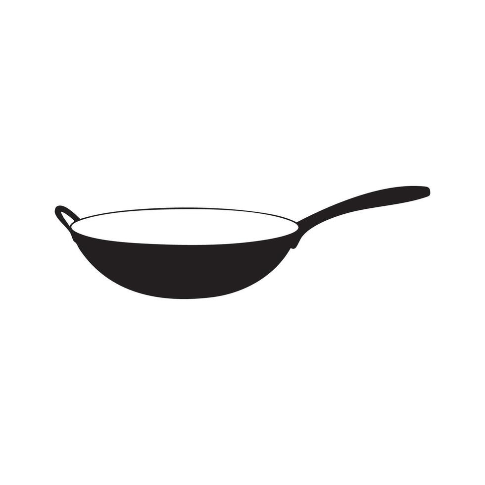 A black and white illustration of a frying pan vector