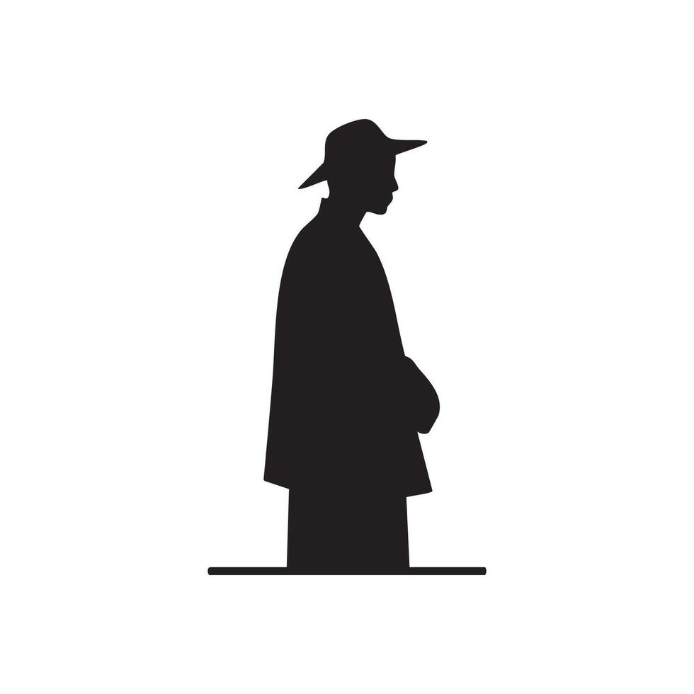 A silhouette of a man in a hat and coat vector