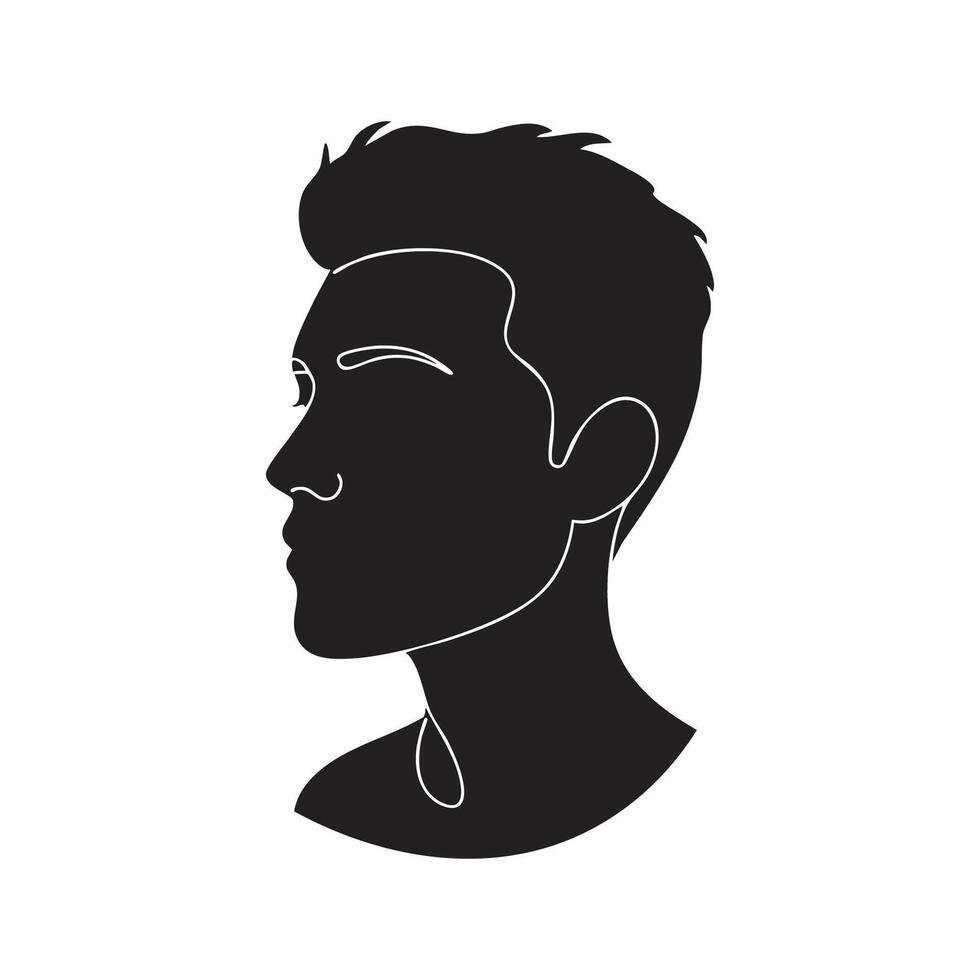 Stylized black silhouette of a man s head in profile facing left isolated on white background silhouette vector