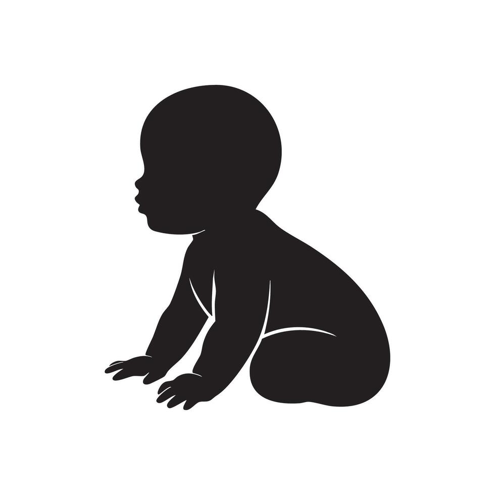 Black silhouette of a baby sitting on a white background silhouette isolated on white background vector