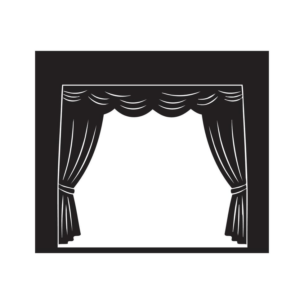 Theater stage curtain black and white illustration vector