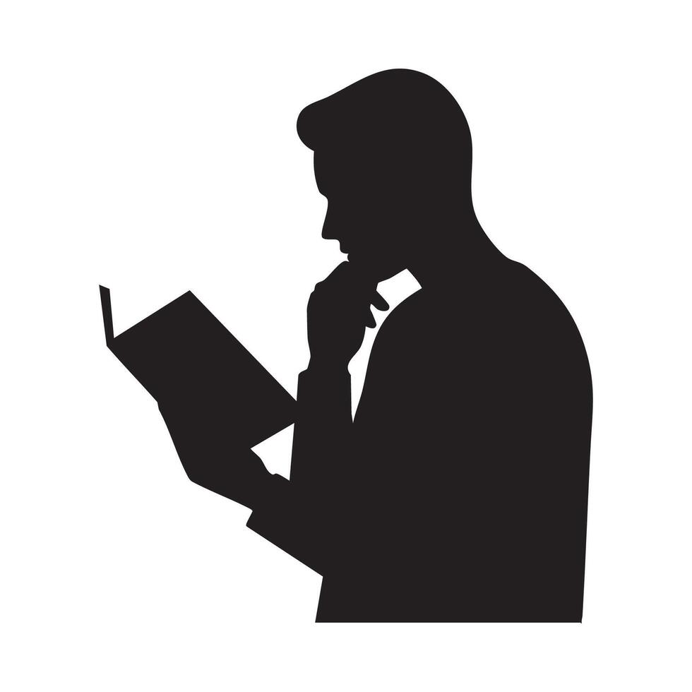 Silhouette of man reading book on white background vector