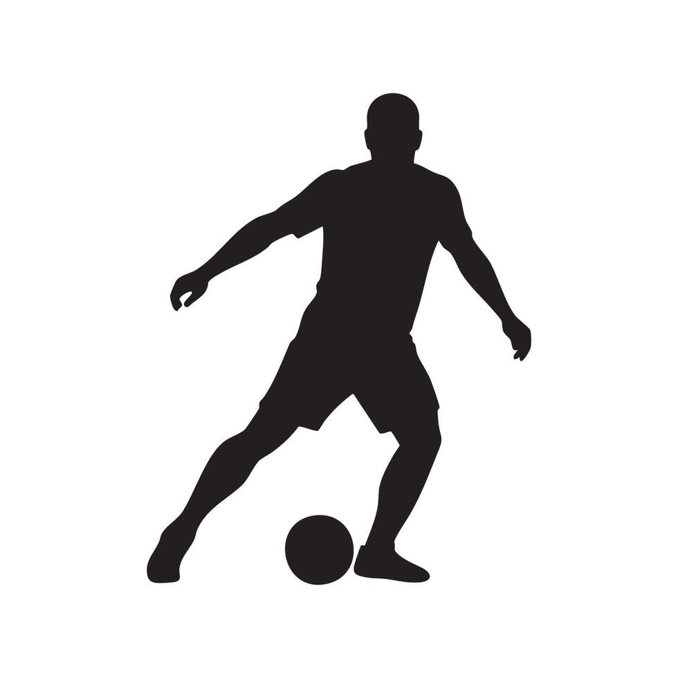 Soccer player dribbling a ball in silhouette isolated on white background vector