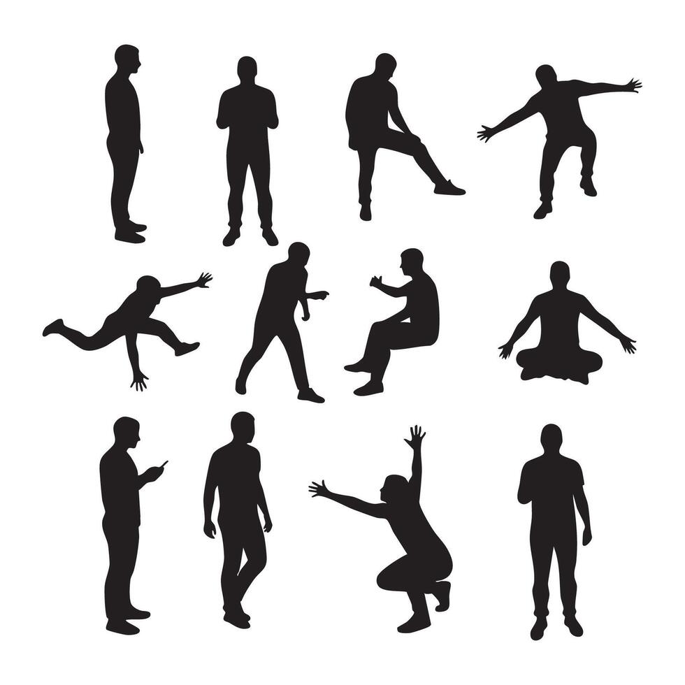 Collection of human figures in silhouette isolated on white background vector
