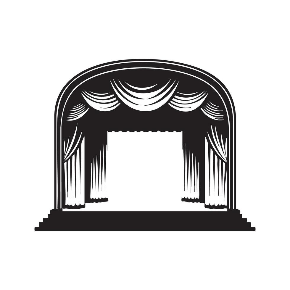 Theater stage with curtain and stage black and white illustration vector