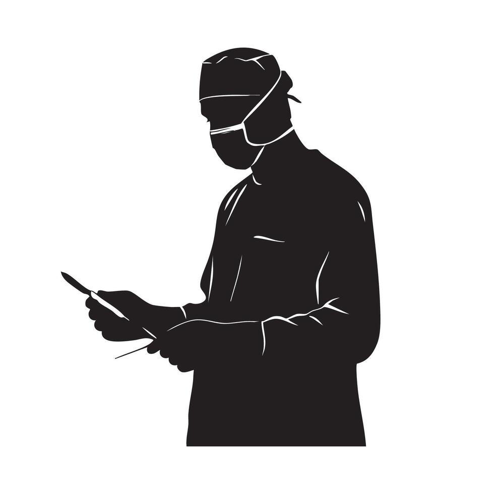 Silhouette of a surgeon holding a clipboard vector