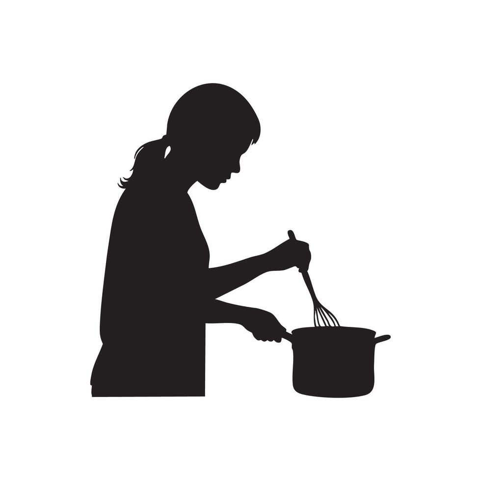 Silhouette of a woman cooking with a whisk vector