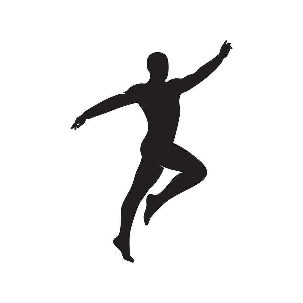 Dynamic dancer in mid leap silhouette isolated on white background vector