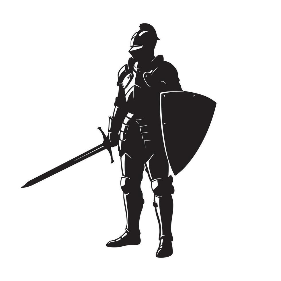 A silhouette of a knight holding a sword vector