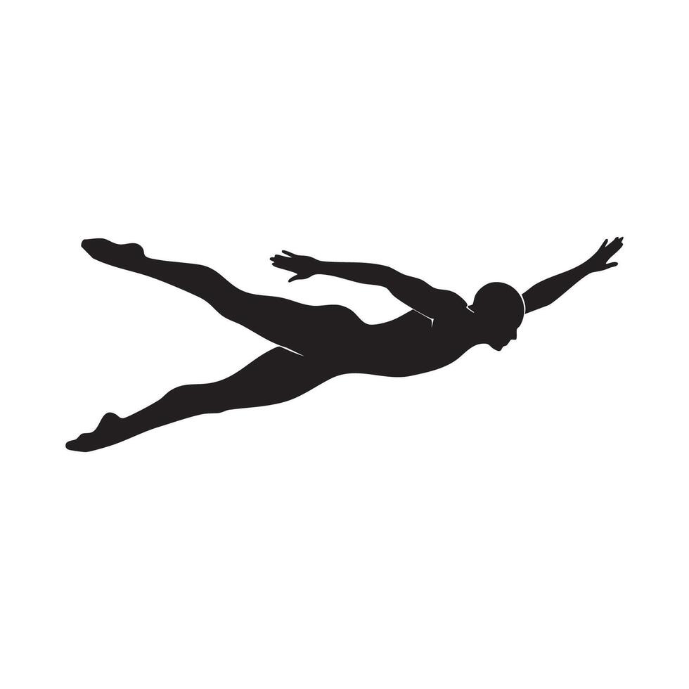 Swimmer performing a butterfly stroke in a dynamic silhouette isolated on white background vector