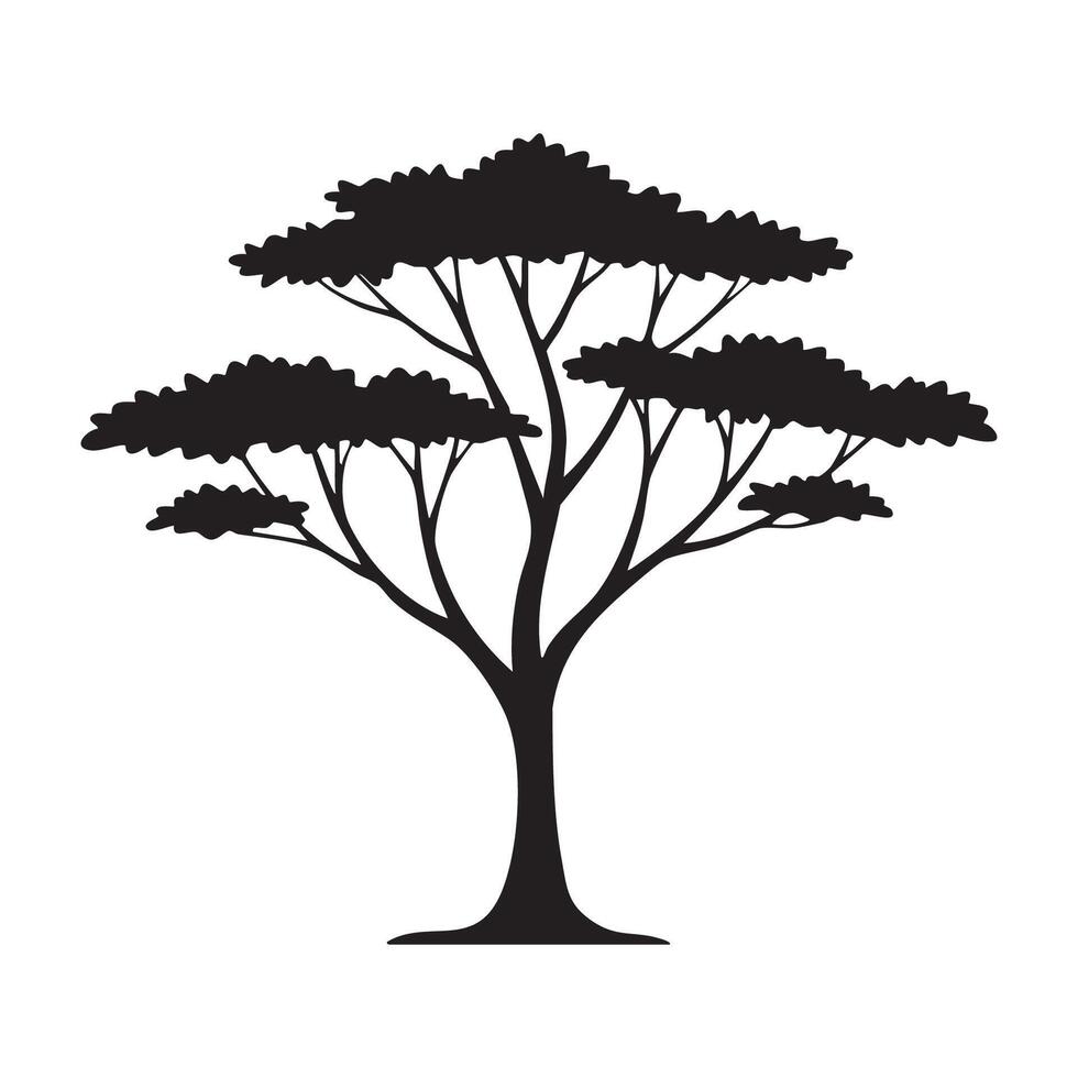 Black silhouette of a spreading tree with lush foliage isolated on white background silhouette vector
