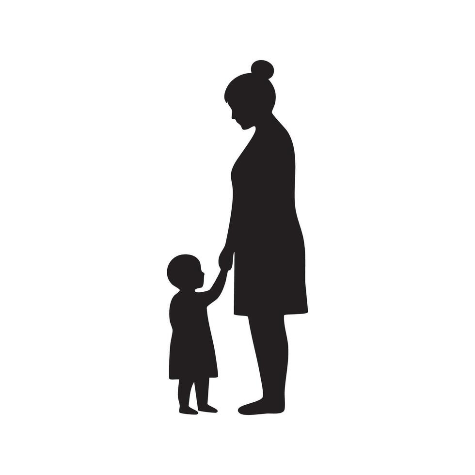 Silhouette of a woman and child holding hands vector