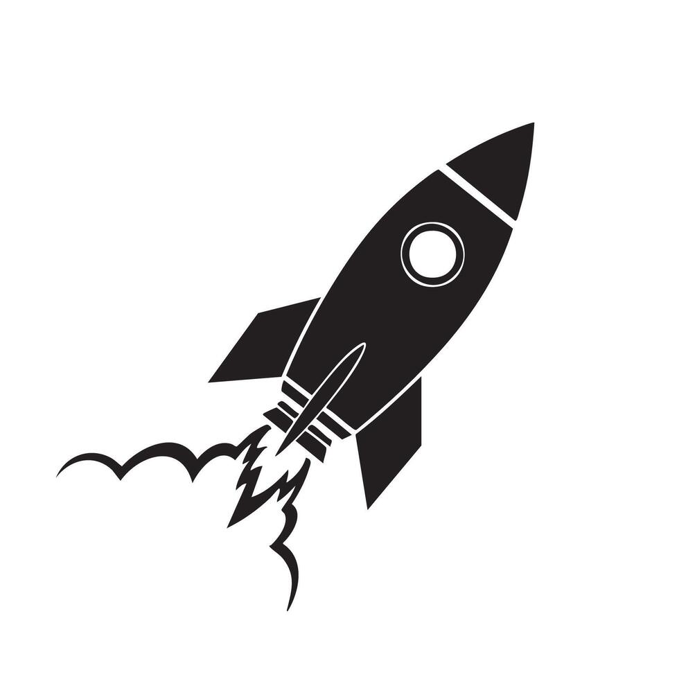 A black and white illustration of a rocket vector
