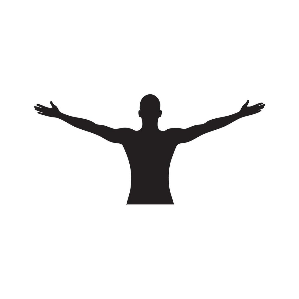 Black silhouette of a person with arms outstretched isolated on white background silhouette vector