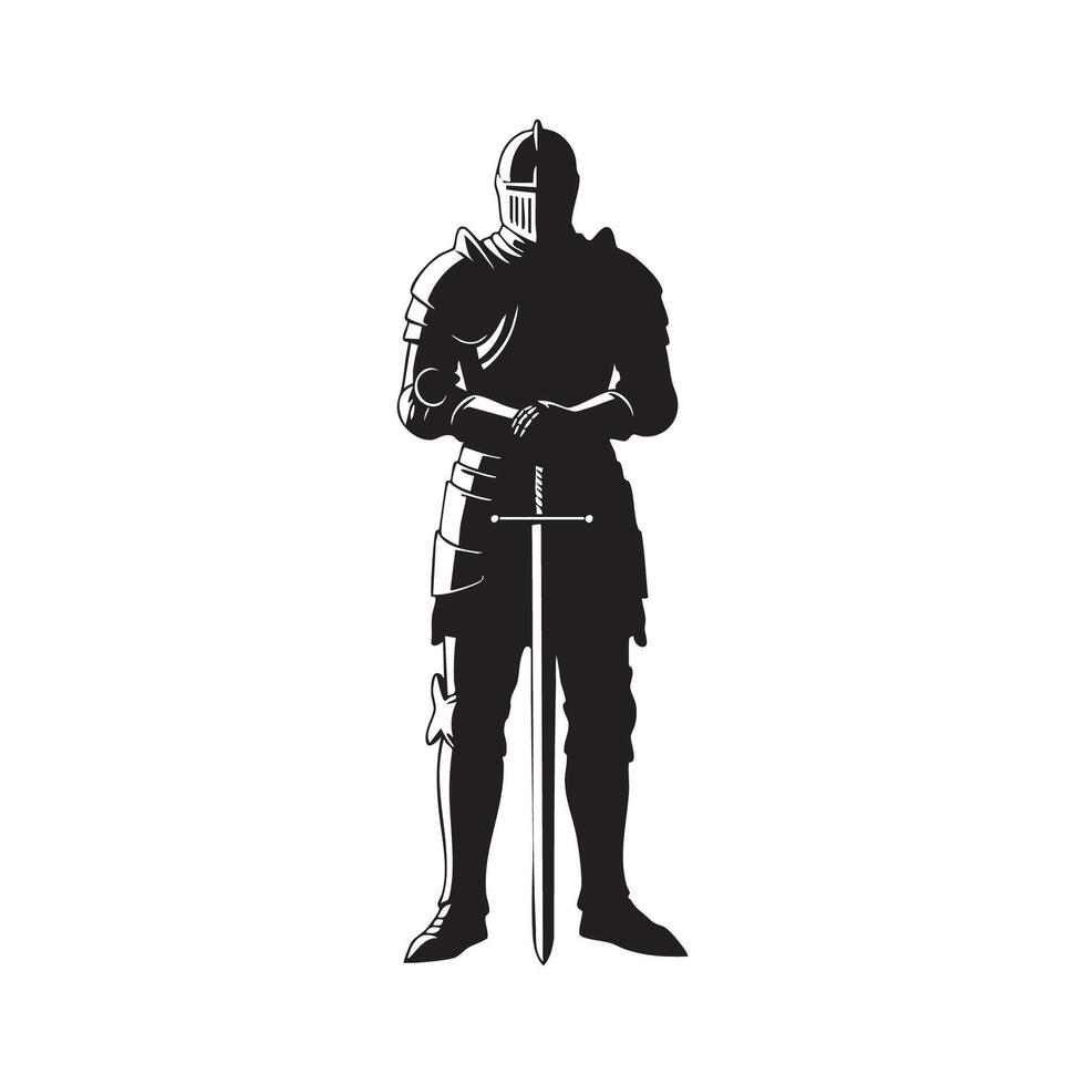 A silhouette of a knight with a sword vector