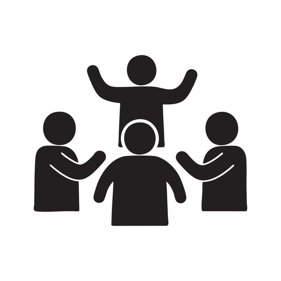 People standing around a table with one person standing up vector