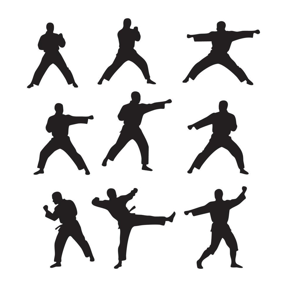 Karate man silhouette set, illustration vector