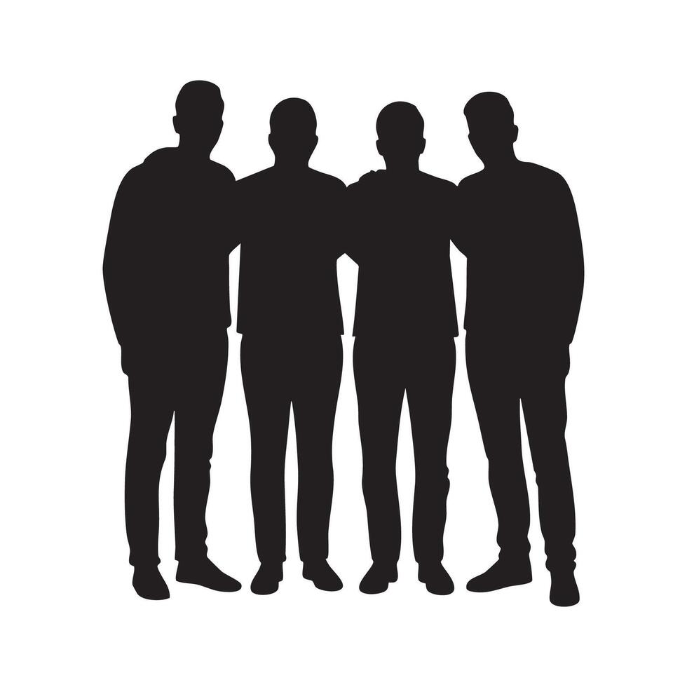 Silhouette of four men standing in front of each other vector