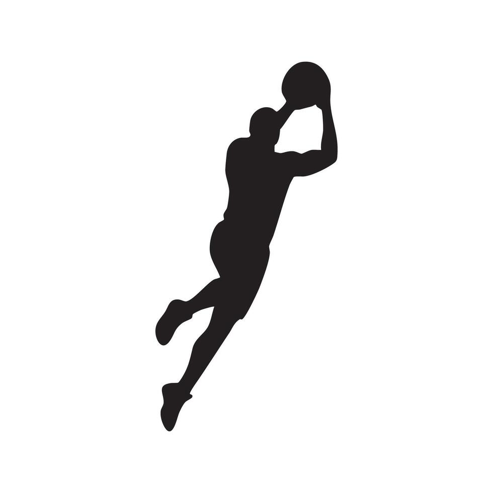 Basketball player leaping for a slam dunk silhouette isolated on white background vector
