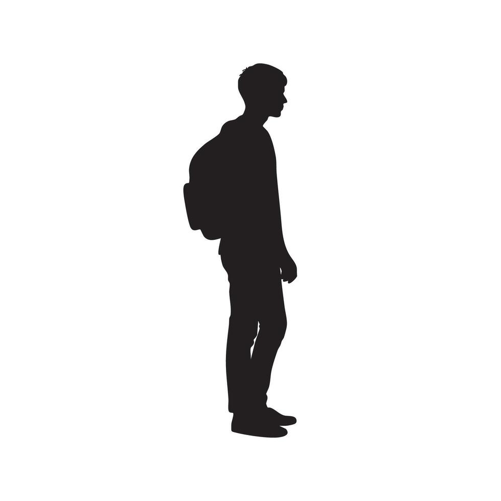 Young person with backpack silhouette isolated on white background vector