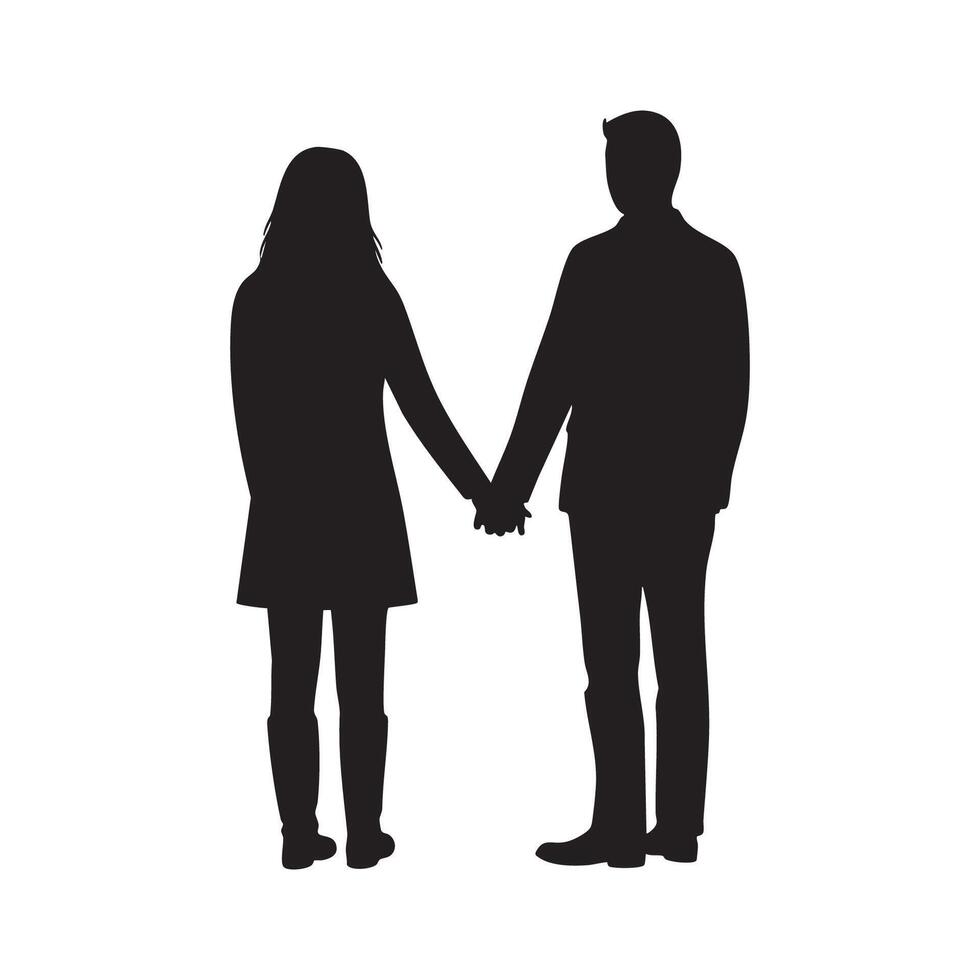 Silhouette of a couple holding hands vector