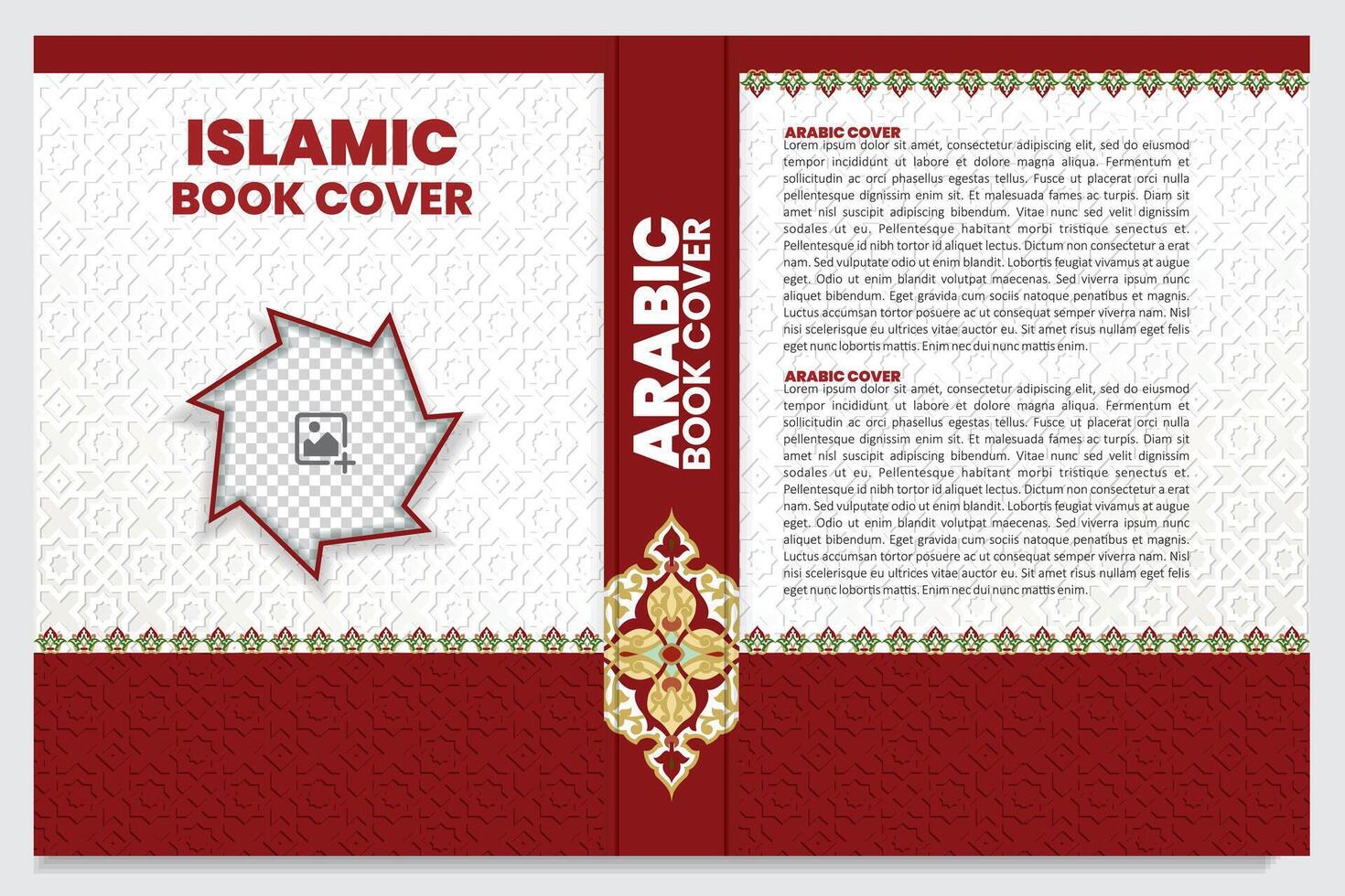 Islamic book cover template design with arabesque arabic pattern and design vector