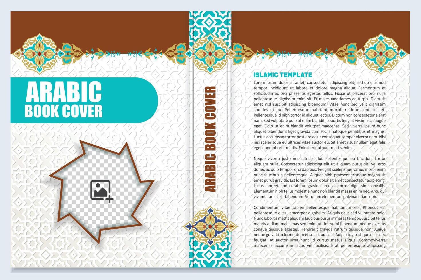 Islamic Book Cover Template Design with Arabesque Arabic Pattern and Design Elements vector