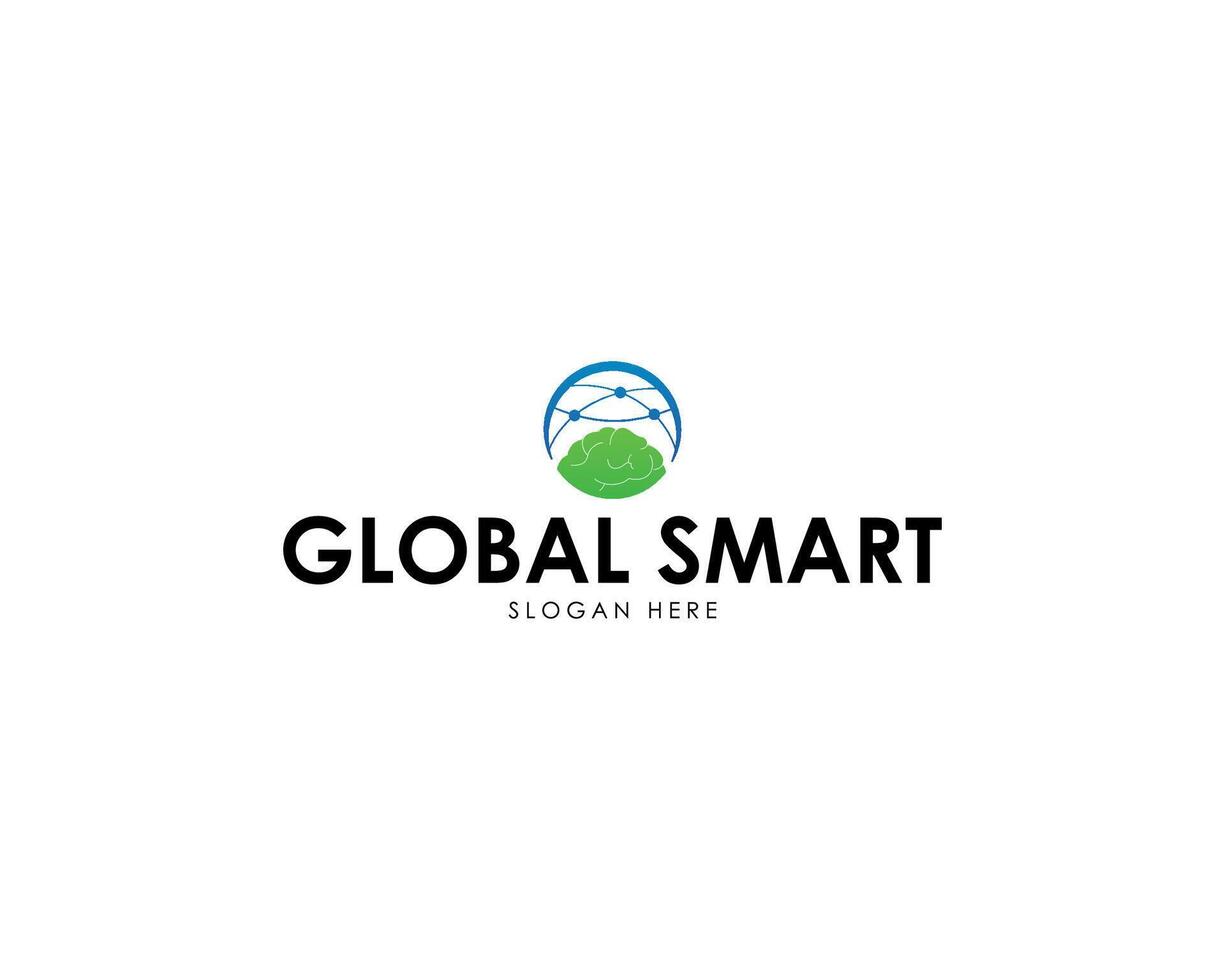 abstract circular logo with global tech and brain concept, digital media, logo design illustration. vector