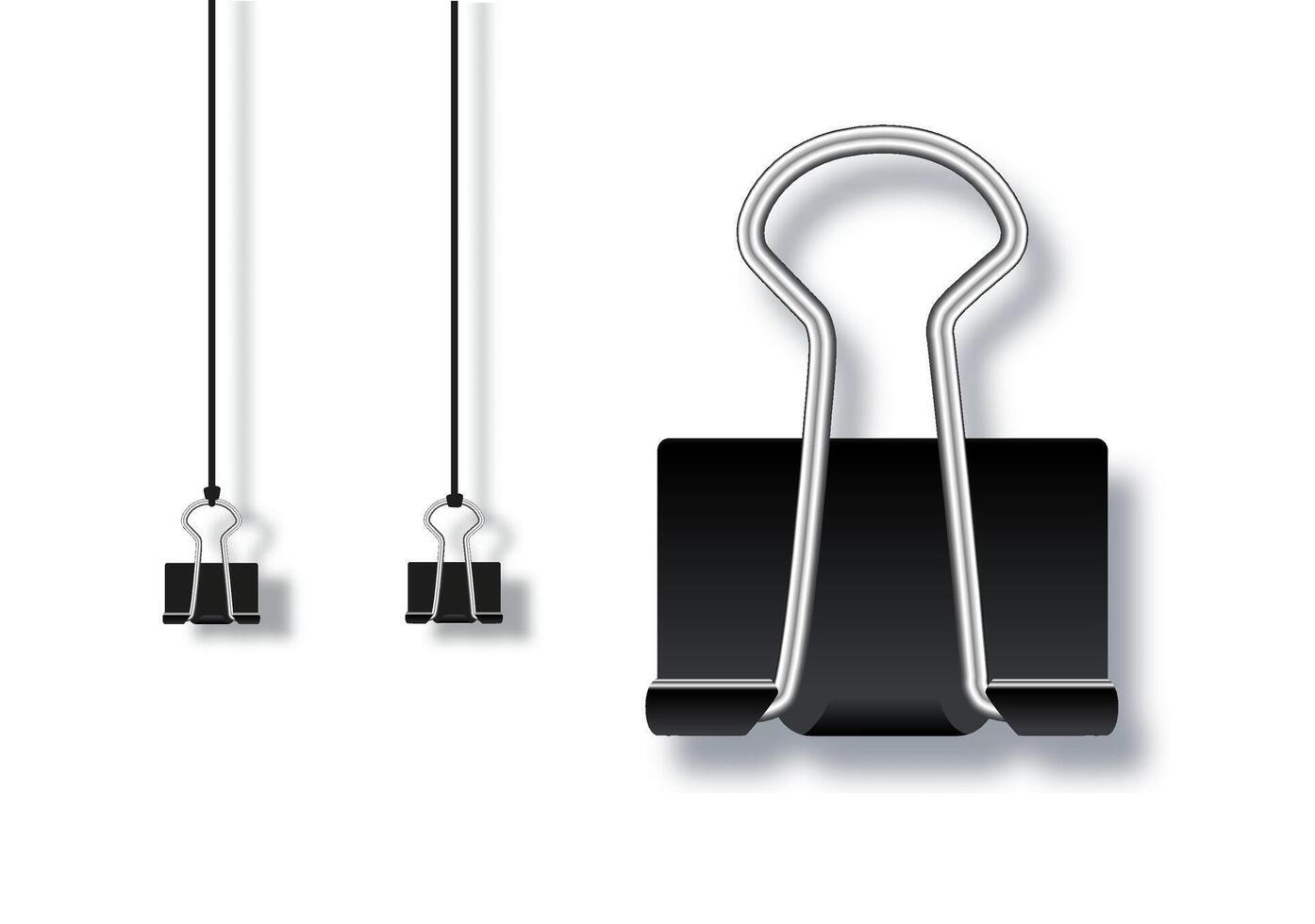 Black binder clips and paper clips vector