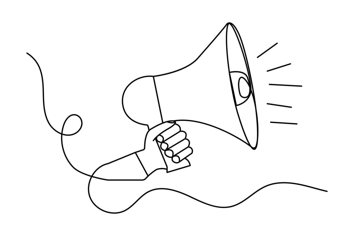 Simple megaphone outline in continuous one line drawing minimalist style isolated illustration vector