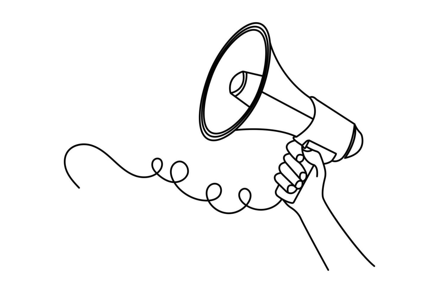 Continuous line art of megaphone isolated in simple and minimal black outline drawing style vector