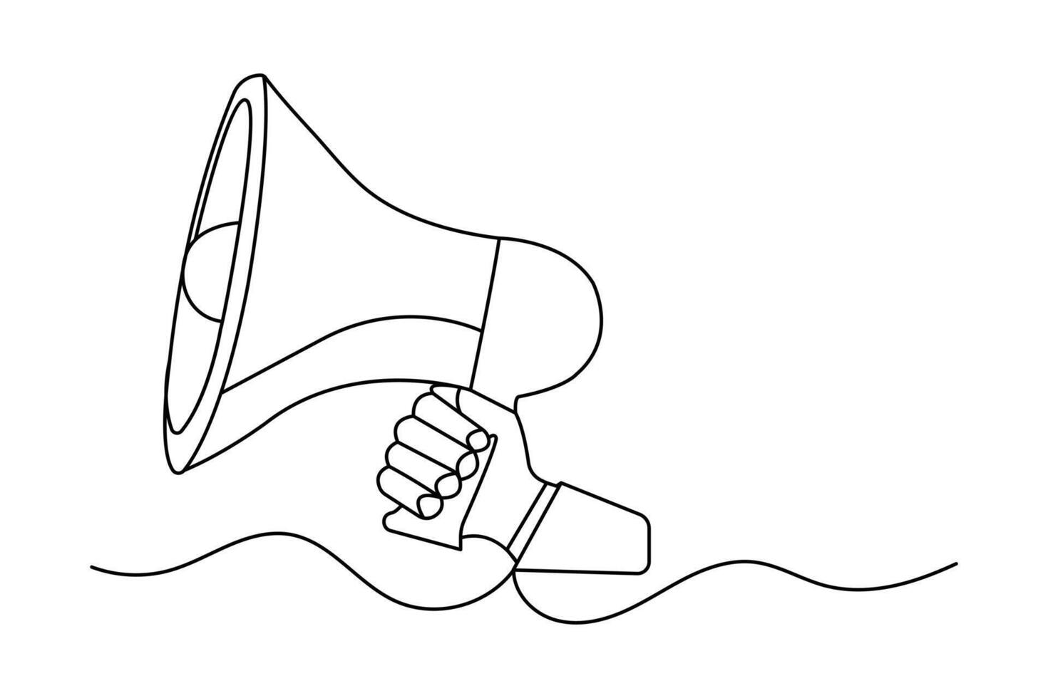 Continuous line drawing of a megaphone in minimalist outline style on a white background vector